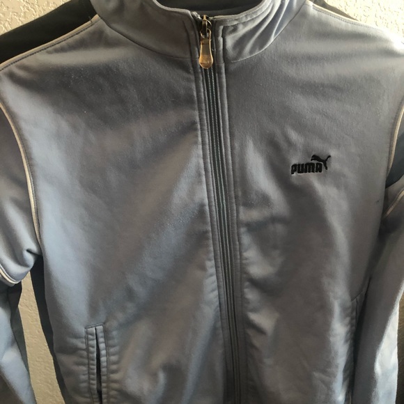 Puma Jackets & Blazers - A Puma baby blue with black strips track jacket